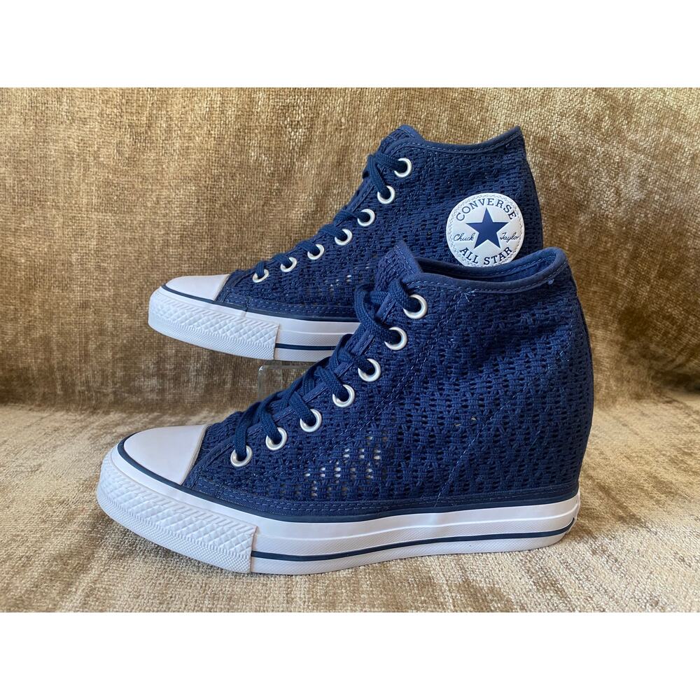 RARE Converse Chuck Taylor Lux Wedge Crochet Sneakers Navy Womens 8 552696C - Picture 3 of 9